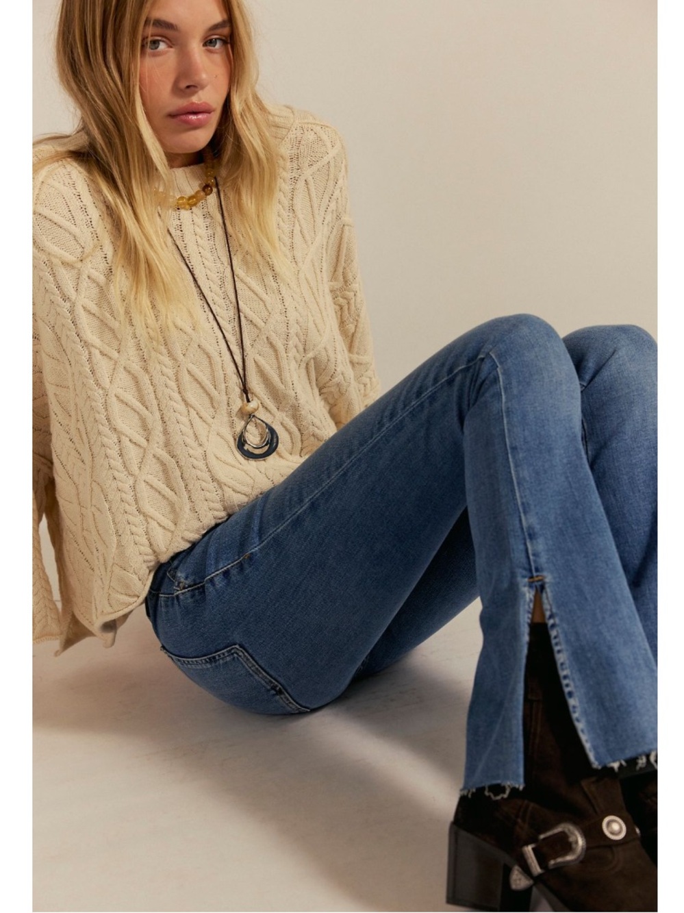 Free People We The Free Level Up Split Slim Flare Jeans NWT 27 S - Picture 4 of 11